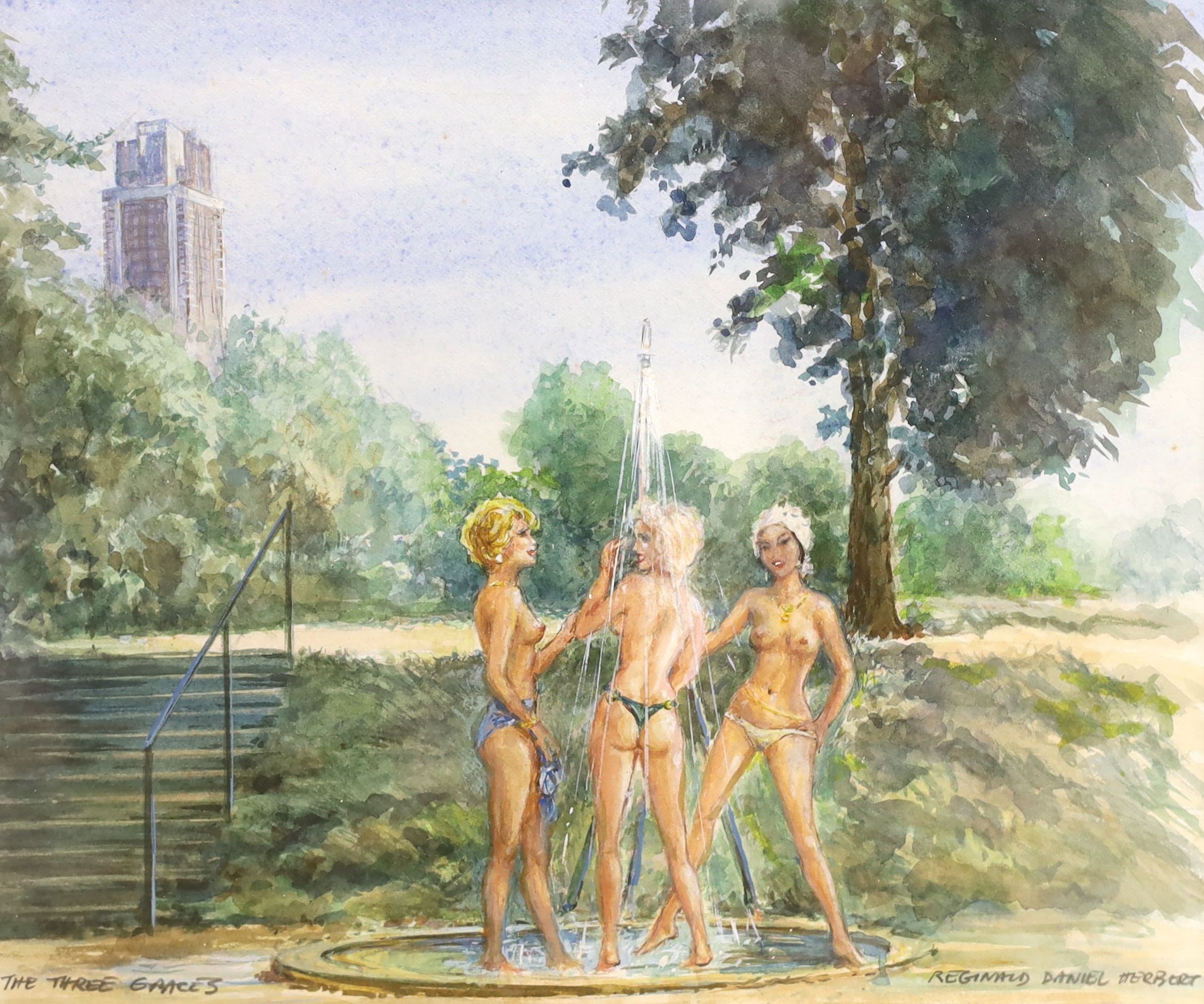 Reginald Daniel Herbert, watercolour, 'The Three Graces', signed, 23 x 28cm